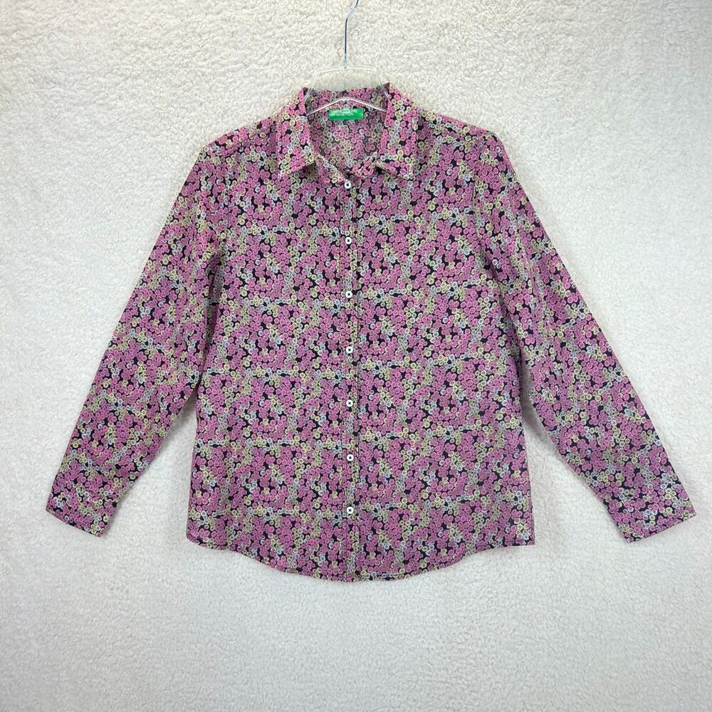 United Colors of Benetton Long-Sleeve Floral Button-Down Blouse Women S Cotton - Picture 3 of 13